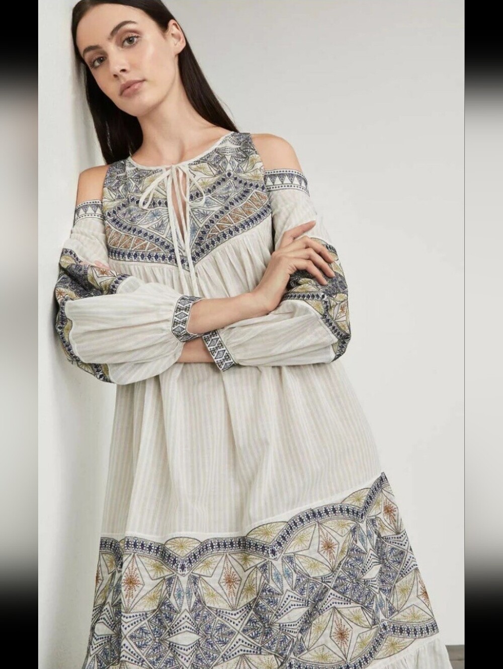 BCBGMAXAZRIA Embroidered Cold Shoulder Dress